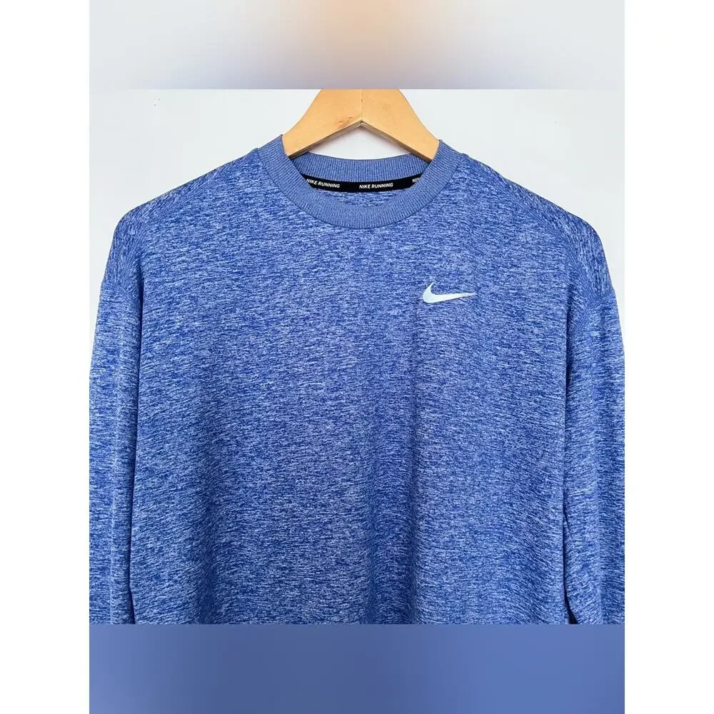 Nike Dri-Fit Running Top Long Sleeve Crewneck Shirt Thumbholes Size Medium Blue